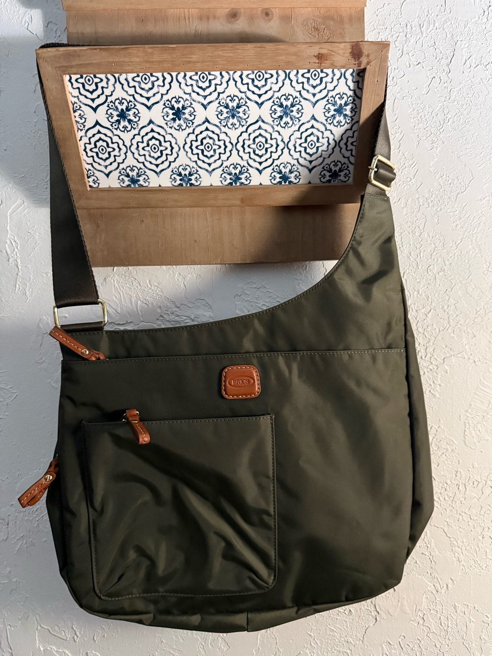 Bric's Olive Green Messenger Bag with Brown leather Accents